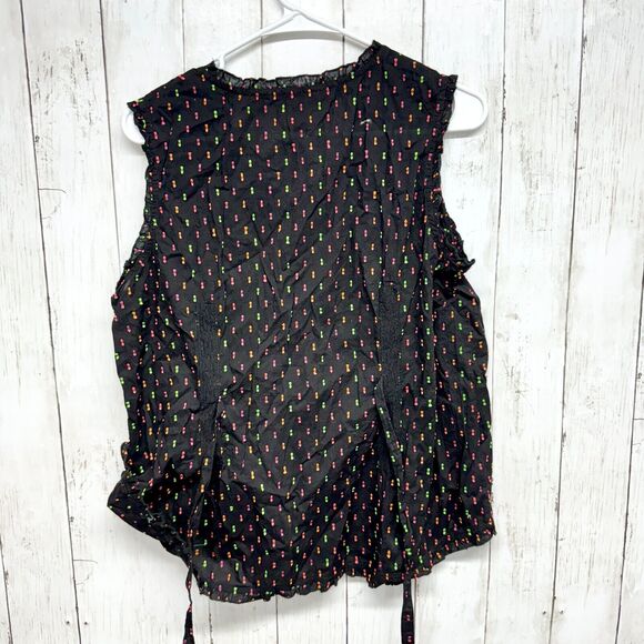 APRIL CONNEL Tank Top Women Size M Blouse Black Neon Spotted Button Down Casual - Picture 5 of 5